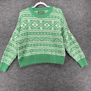 American Eagle Sweater Womens S Geometric Green Crew Neck Pullover Aztec Western